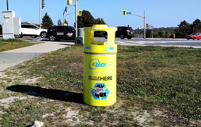 Greater Sudbury's new outdoor battery recycling container.